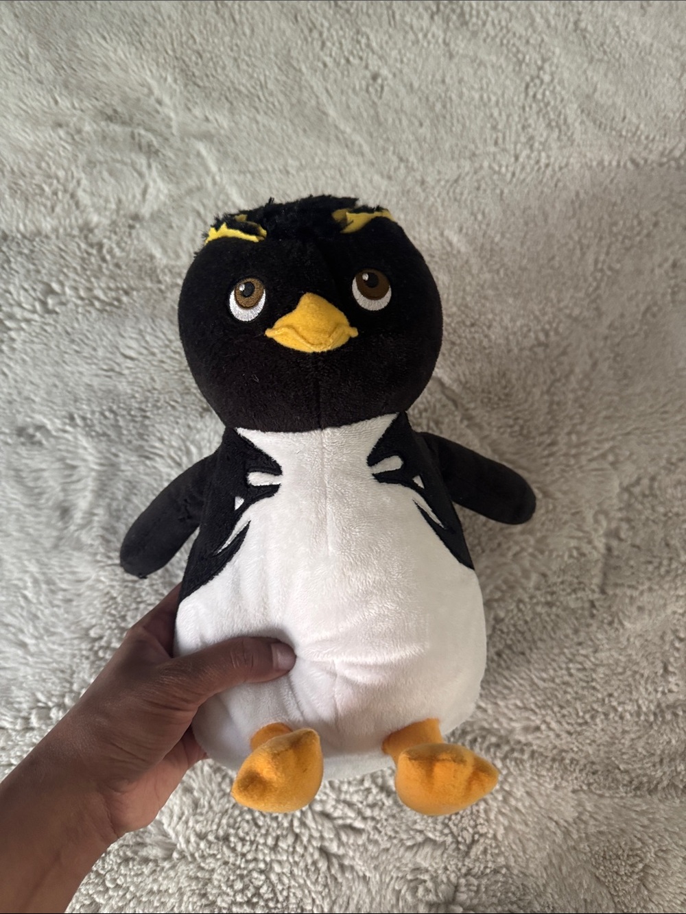 Plush Black and White Penguin Small Pet Toy - Soft Yellow Accents